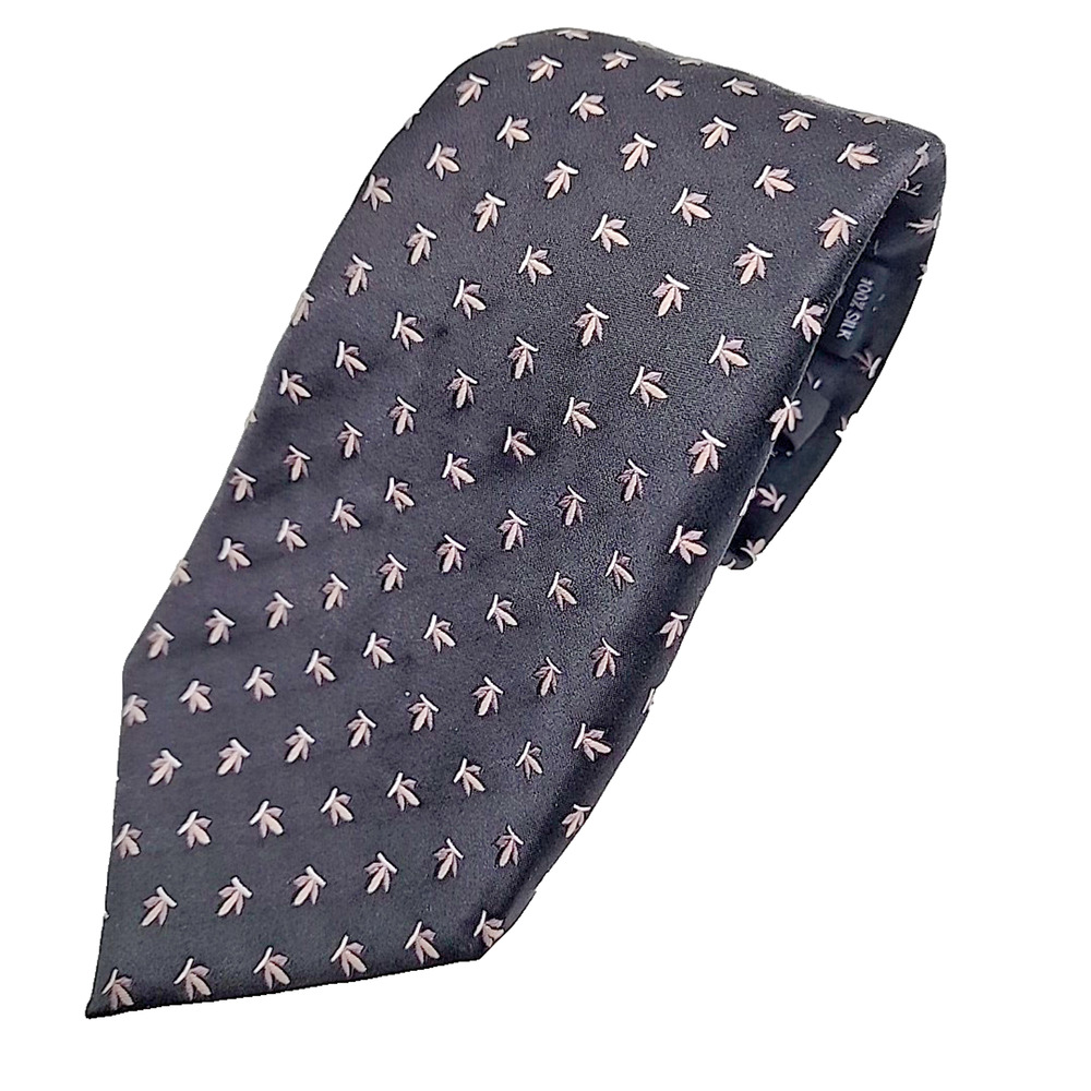 D'Este Black with Fleur de Lis Pattern Silk Necktie - Made in Italy - Like New